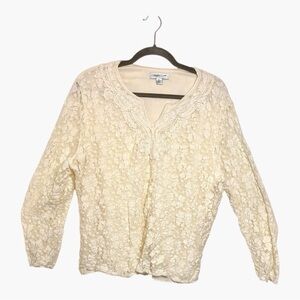 Coldwater Creek White Lace Bohemian Romantic Blouse Size XL